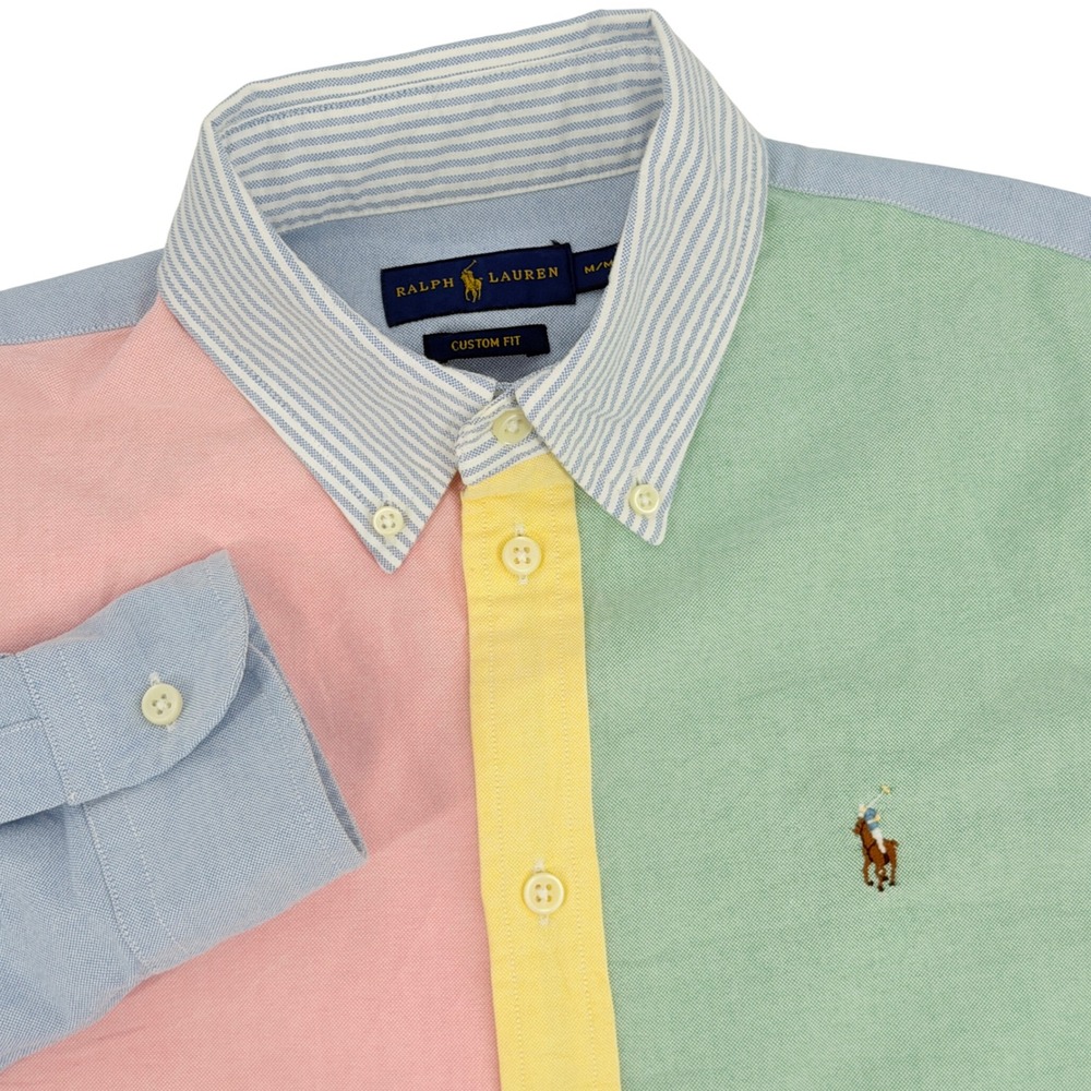 Ralph Lauren Button Down Women M Multicolor Colorblock Cotton Preppy Fun Shirt